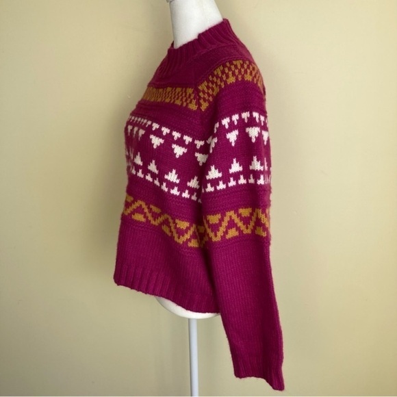 Universal Thread Fuchsia Pink Knitted Fair Isle Sweater Cropped Mock Neck Sz L - Picture 7 of 14